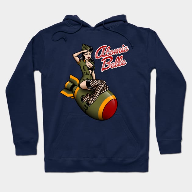 American Traditional Patriotic Atomic Bomb Belle Pin-up Girl Hoodie by OldSalt